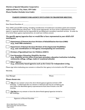 Parent Consent for Agency Invitation to Transition Meeting