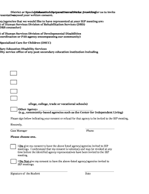 Student Consent for Agency Invitation to Transition Meeting