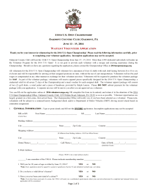 2016 US Open Championship Volunteer Application