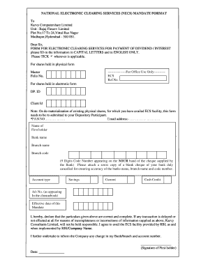 National Electronic Clearing Services Mandate Form