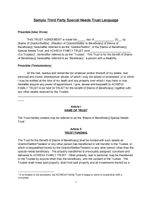 Special Needs Trust Agreement