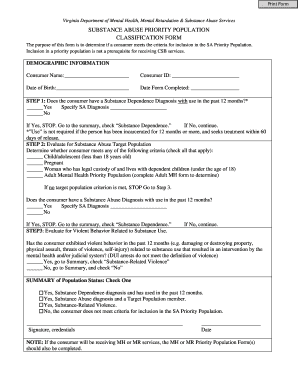 Virginia Substance Abuse Priority Population Classification Form