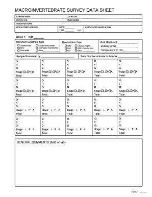 Macroinvertebrate Survey Data Sheet