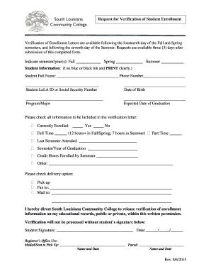 Request for Verification of Student Enrollment