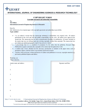 Copyright Agreement for International Journal of Engineering Sciences & Research Technology