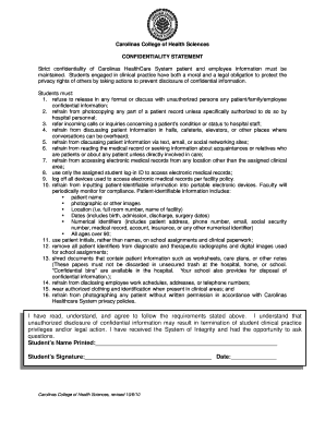 Carolinas College Health Sciences Confidentiality Statement