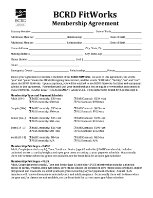 BCRD FitWorks Membership Agreement