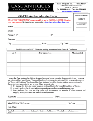 iGAVEL Auction Absentee Bid Form