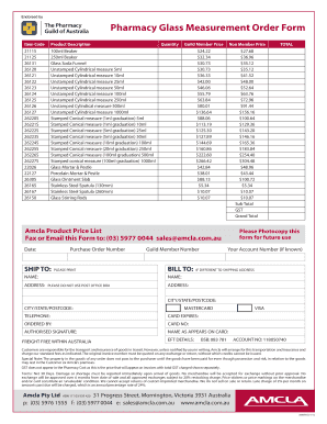 Pharmacy Glass Measurement Order Form
