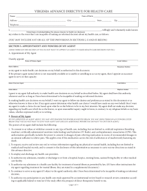 Virginia Advance Directive for Health Care