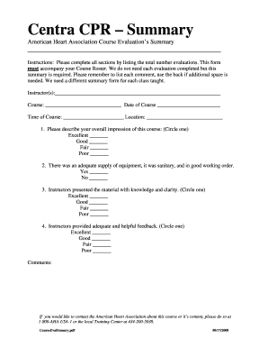 American Heart Association Course Evaluation Summary