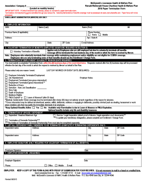 McDonald's Employee Benefits Termination Form