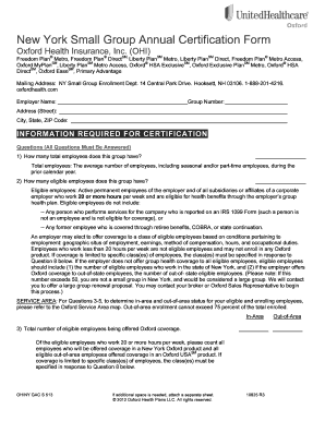New York Small Group Annual Certification Form