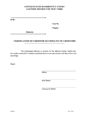Verification of Creditor Matrix