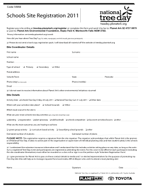 Schools Tree Day Registration Form