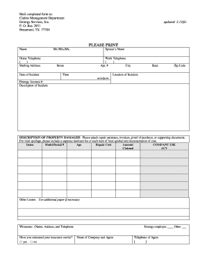 Entergy Property Damage Claim Form