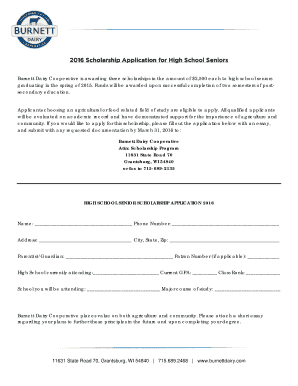 Fillable Online 2016 Scholarship Application for High School Seniors ...