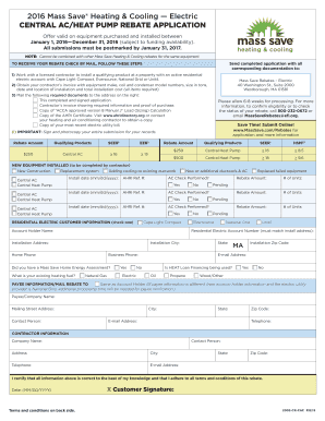 Massachusetts Central AC/Heat Pump Rebate Application