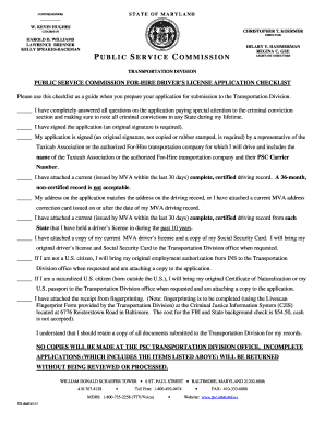 Maryland For-Hire Driver's License Application