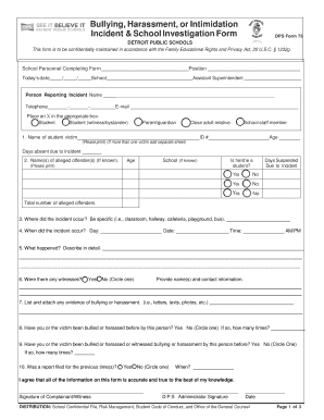 Bullying Harassment Incident Report Form