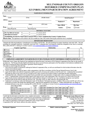Multnomah County Deferred Compensation Plan Enrollment Agreement