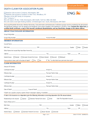 Death Claim Form for Association Plans