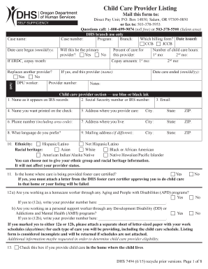 Oregon Child Care Provider Listing Form