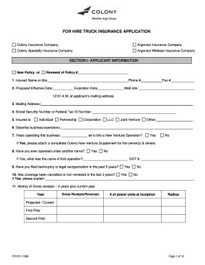 For Hire Truck Insurance Application