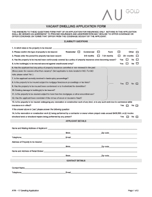 Vacant Dwelling Insurance Application Form