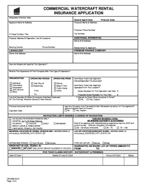 Commercial Watercraft Rental Insurance Application