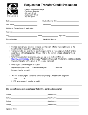 Request for Transfer Credit Evaluation