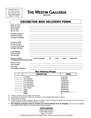 Exhibitor Box Delivery Form
