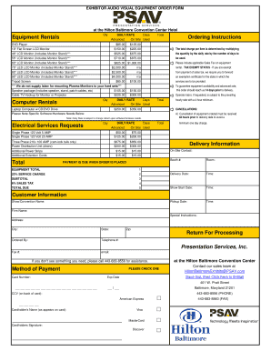 Exhibitor Audio Visual Equipment Order Form