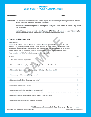 Barkley's Quick-Check for Adult ADHD Diagnosis