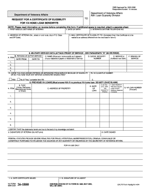 VA Form 26-1880 Request for Certificate of Eligibility
