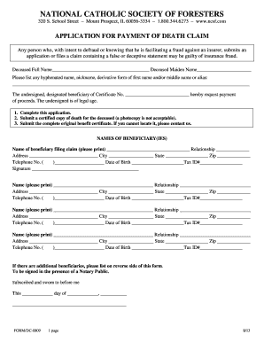 Application for Payment of Death Claim