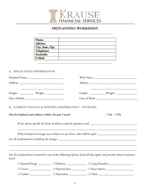 Preplanning Worksheet