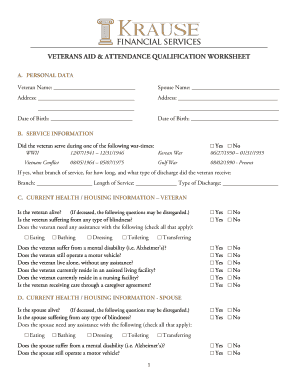 Veterans Aid & Attendance Qualification Worksheet