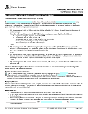 Domestic Partner's Child Tax Status Declaration