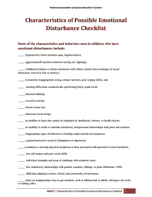 Characteristics of Possible Emotional Disturbance Checklist