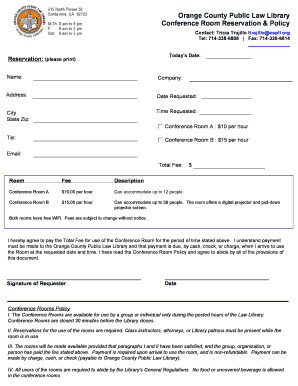 Orange County Conference Room Reservation Form