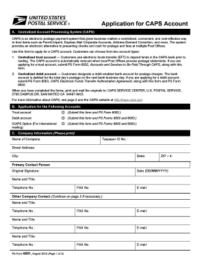 USPS CAPS Account Application Form
