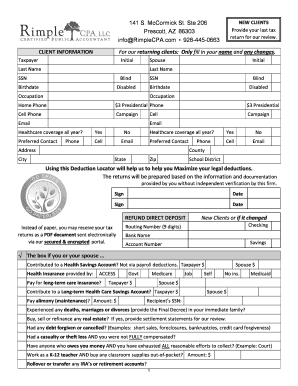 US Federal Tax Return Client Information Form