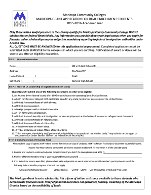 Maricopa Grant Application for Dual Enrollment Students