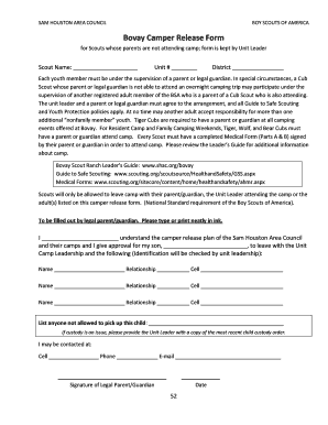 Boy Scouts Camper Release Form