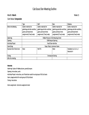 Cub Scout Den Meeting Outline