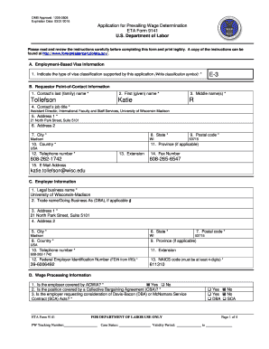 ETA Form 9141 Application for Prevailing Wage Determination