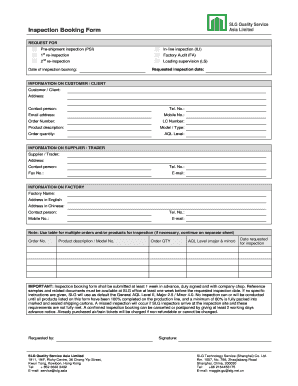 SLG Inspection Booking Form