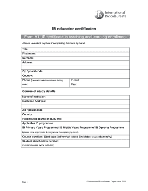 IB Certificate in Teaching and Learning Enrollment Form