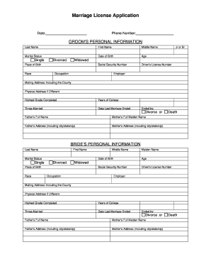 Marriage License Application Form